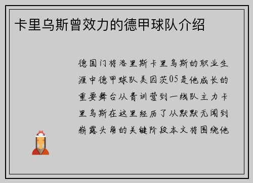 卡里乌斯曾效力的德甲球队介绍